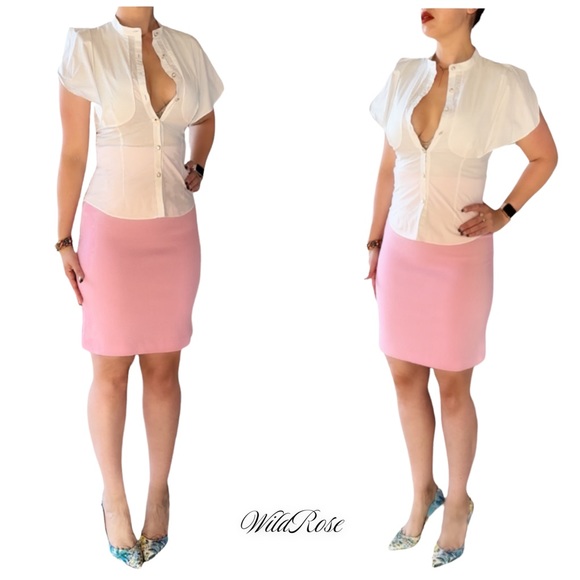 TEMPERLEY LONDON WHITE COTTON BUTTON UP BLOUSE FLARED SHOULDERS SZ 8 FITS US 4 - Picture 4 of 16